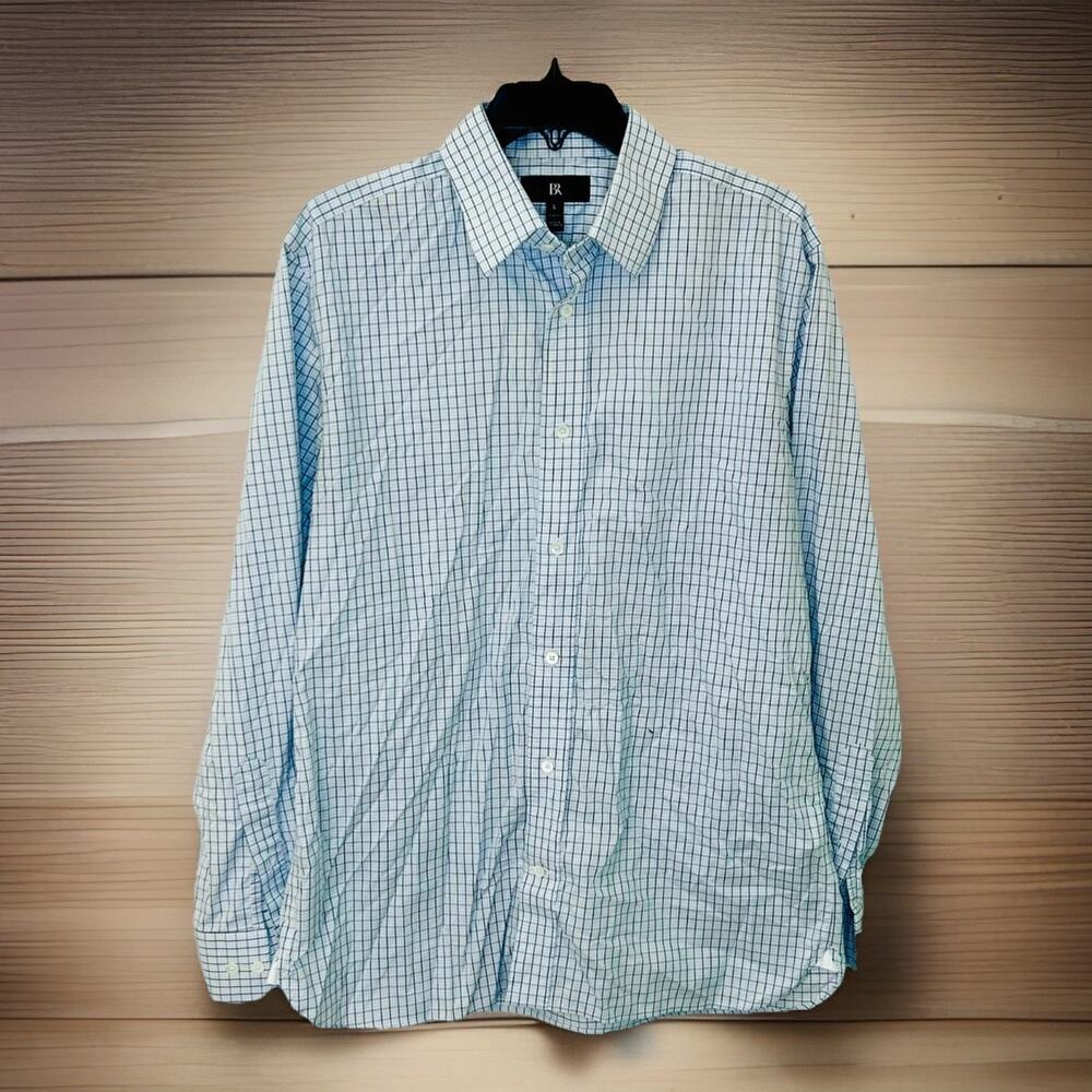 Banana Republic White Plaid Grant Slim Fit Stretch Button Up Shirt Mens Large